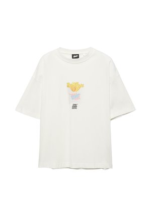 Fehér rövid ujjú póló, elöl középen egy csomag sárga gumimaci grafikával és a "STWD GUMMY INDUSTRIES" felirattal.