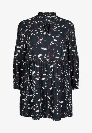 Zizzi MIT UND GERÜSCHTEM KRAGEN - Tunika - black aop print