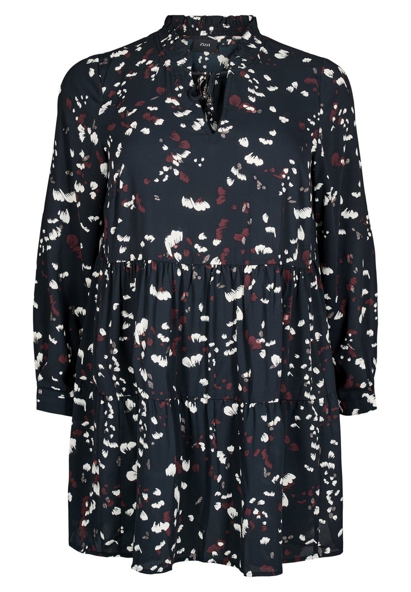 Zizzi MIT UND GERÜSCHTEM KRAGEN - Tunika - black aop print