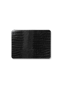 Black rectangular leather wallet with crocodile skin texture, smooth rounded corners, and a minimalist design on a white background.