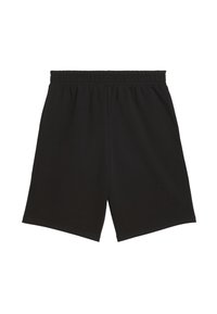 Pantalones cortos deportivos negros hechos de una tela suave y elástica. Presentan una pretina elástica y un diseño simple y sin adornos.