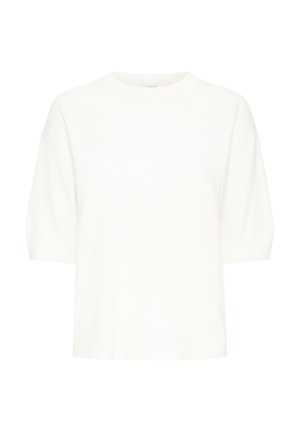 Biele tričko s krátkym rukávom, okrúhlym výstrihom, voľným strihom a hladkou textúrou. Jednoduchý dizajn bez vzorov alebo akcentov.