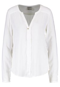 Vit långärmad blus i lätt tyg, med V-ringning, knappstängning fram och en avslappnad passform.