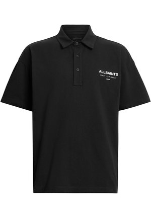 Polo shirt nero in cotone con colletto classico, due bottoni e logo stampato in bianco sulla parte sinistra del petto.