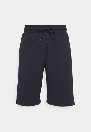 Czarne szorty sięgające do kolan, z elastycznym pasem i sznurkiem, wyposażone w zamykane na zamek kieszenie boczne.