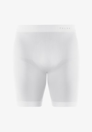 Boxer in cotone bianchi realizzati in tessuto liscio, caratterizzati da una vestibilità aderente, texture a coste e una fascia con logo in vita.