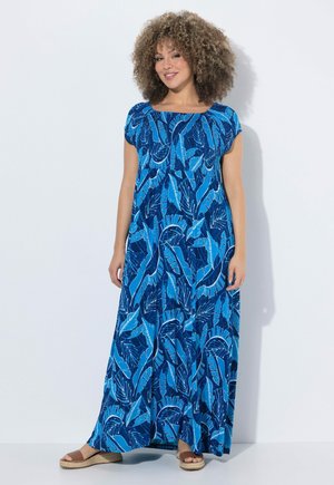 Ulla Popken MAXI-SMOKKLEID, BLÄTTER, CARRÉ-AUSSCHNITT, HALBARM - Maxikleid - gentian