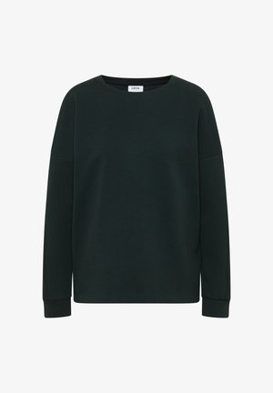 Sweatshirt vert foncé à manches longues, col rond et coupe décontractée. Fabriqué en matériau souple et texturé. Logo CECIL sur le col.