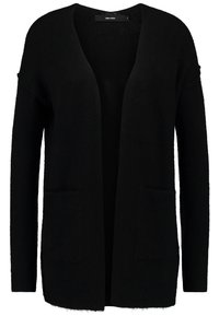 Svart öppen cardigan i mjukt stickat material. Har två framfickor, långa ärmar och en avslappnad passform med texturerad yta.