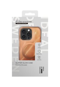 Gennemsigtigt telefoncover i Mocha Mousse med glitrende finish. Har en cirkulær MagSafe-justering og er faldtestet for holdbarhed.