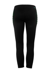 Leggings noirs avec une texture lisse, ornés d'accents verts courbés sur les côtés. Ceinture élastique pour un maintien parfait.