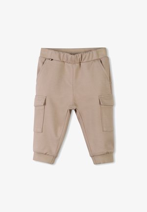 Beige cargo bukser med elastisk linning, tilsnævrede ankler og to sidelommer. Fremstillet af et blødt, strækbart stof med en glat tekstur.