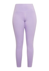 Leggings viola realizzati in tessuto elasticizzato, dotati di una vita alta, texture liscia e design aderente su tutta la gamba.
