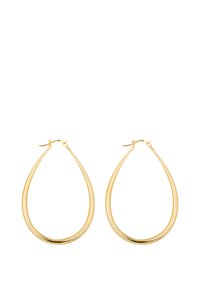 Guldøreringe med en dråbeform, der har en glat, skinnende overflade og en simpel hængsel-lås for sikker bæring.