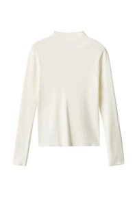 Pull blanc à manches longues avec un col montant, coupe droite et tissu en tricot uni.