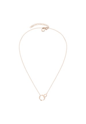 Halskette aus goldfarbigem Metall mit zwei verbundenen runden Anhängern. Zarte Kette mit Karabinerverschluss und verstellbarer Länge für einen optimalen Sitz.