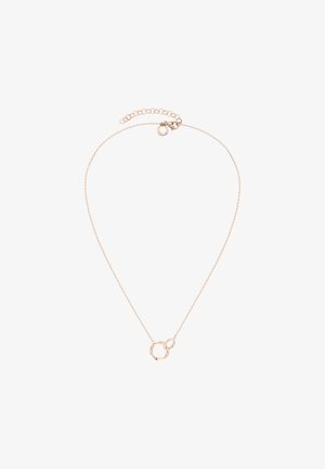 Guldfarvet metalhalskæde med to sammenkoblede cirkulære vedhæng. Delikat kæde med lås og justerbar længde for en passende pasform.