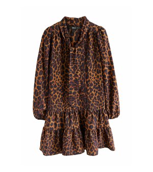 Next, PETITE FIT - LONG SLEEVE TIE NECK MINI DRESS - Robe de jour - animal print