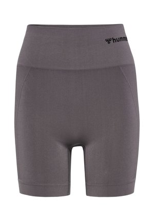 Grijze sportshorts met een brede, elastische tailleband. Voorzien van zijzakken, een gladde textuur en een knie-lange snit. Hummel-logo op de tailleband.