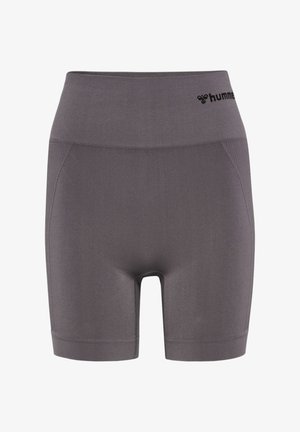 Grijze sportshorts met een brede, elastische tailleband. Voorzien van zijzakken, een gladde textuur en een knie-lange snit. Hummel-logo op de tailleband.