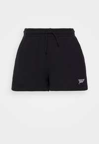 Svart bomullsshorts med elastisk midjebånd og snor. Har en liten hvit "tommy jeans" brodering nederst. Glatt tekstur.