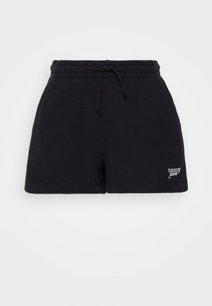 Svarta bomullsshorts med elastisk midja och snörning. Har en liten vit "tommy jeans" brodering i botten. Mjuk textur.