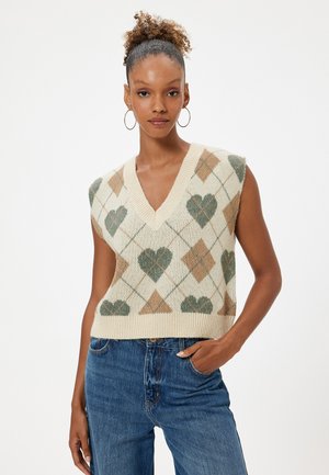 V NECK SLEEVELESS  - Striktrøje - beige