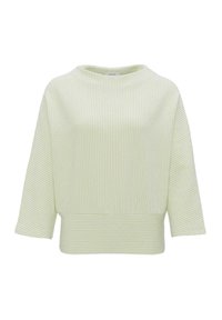 Pull en maille côtelée rayé vert clair et blanc avec des manches larges trois-quarts et un large ourlet côtelé.