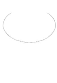 Collar de cadena de plata con un diseño de eslabones intrincado, que presenta una textura suave y eslabones circulares que se estrechan ligeramente hacia los extremos.