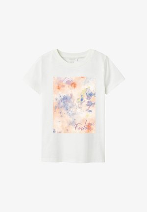 T-shirt en coton blanc avec un design aquarelle aux couleurs pastel. Le design comprend des motifs floraux et le texte "Love Forever" en rose.