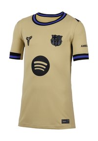 Arany sportmez fekete részletekkel, rövid ujjakkal, kerek gallérral, hímzett logóval és nyomtatott Spotify logóval az elején.