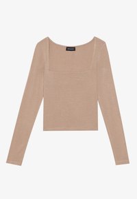 Långärmad topp i ljusbeige, med fyrkantig halsringning och en figurnära passform med en mjuk, ribbad textur. Standard plaggsömnad.