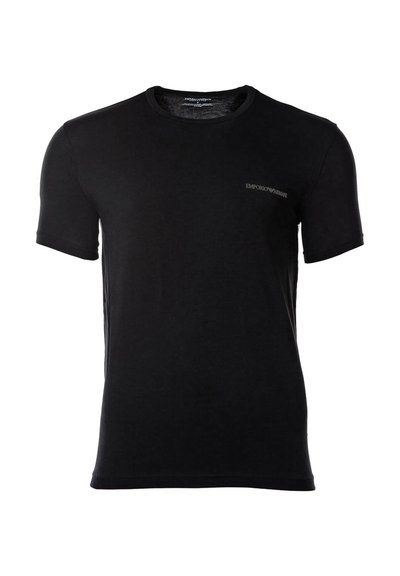 T-shirt nera a maniche corte con scollo rotondo e piccolo logo Emporio Armani sul petto a sinistra.