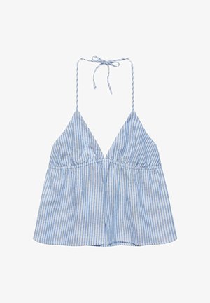 PULL&BEAR, STRIPED LINEN HALTER TOP - HALTER TOP - Blúzka - blue