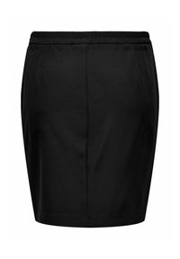 Svart kjol med en mjuk textur, elastisk midjeband och utan synlig hårdvara. Har en figurnära passform och två bakfåll för extra design.