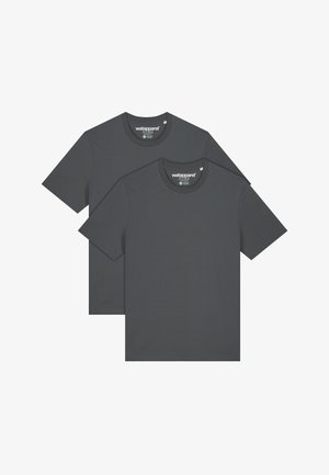 Two gray short-sleeve t-shirts displayed together. Round neck design, smooth texture, made of lightweight fabric.