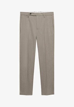 Beige maßgeschneiderte Hose mit glatter Textur, geradem Schnitt und einem einzigen Knopfverschluss vorne. Verfügt über seitliche Taschen und einen sauberen Saum.