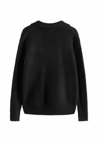 Maglione oversize nero con un tessuto testurizzato, colletto a costine e maniche lunghe. Il retro è liscio e ha una vestibilità comoda.