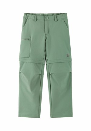 Jasnozielone dziecięce spodnie bojówki z rozporkiem na zamek, bocznymi kieszeniami, szlufkami na pasek oraz elastycznym pasem dla regulowanego dopasowania.