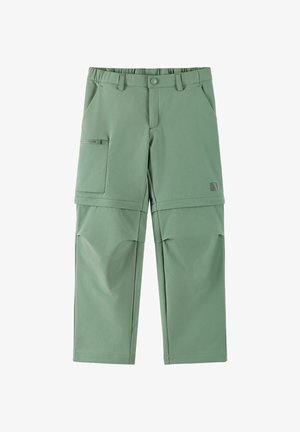 Hellgrüne Kinder-Cargohosen mit Reißverschluss am Bein, Seitentaschen, Gürtelschlaufen und elastischem Bund für eine verstellbare Passform.