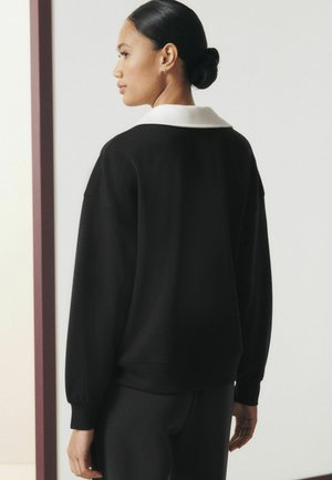 Next, REGULAR FIT - SLINKY CONTRAST COLLAR RUGBY SWEAT TOP - Poloshirt - black cream