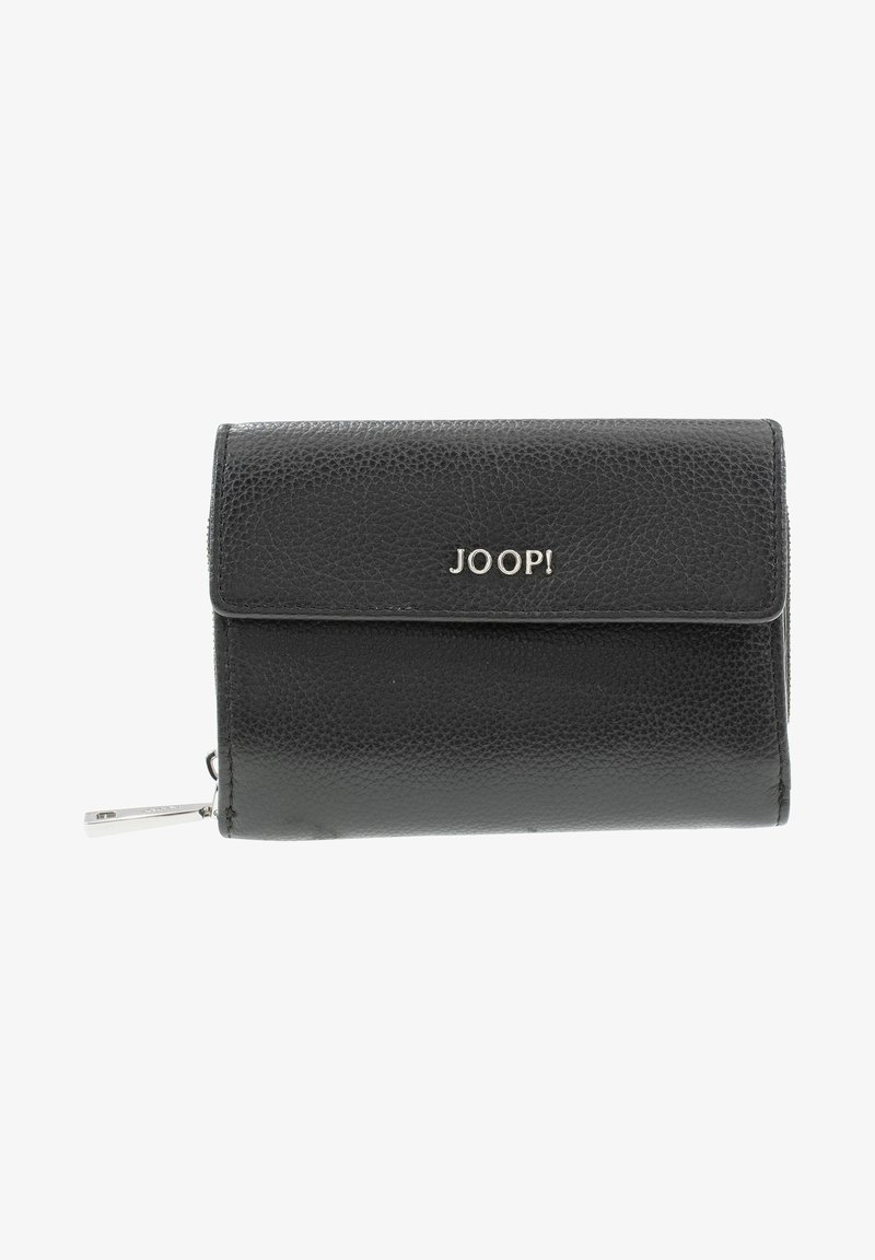 Black leather wallet with a textured finish, featuring a magnetic flap closure and silver hardware. The brand name "JOOP!" is embossed on the front.