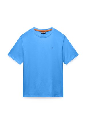 Light blue short-sleeve cotton T-shirt with crew neck and small embroidered logo on the left chest.