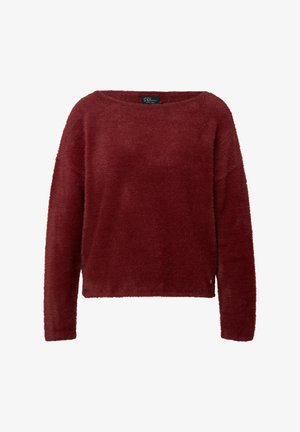 Pull en mohair bourgogne, à manches longues, col rond large et coupe décontractée. Comprend une petite étiquette de marque sur le côté inférieur.