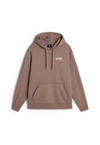 Felpa con cappuccio in misto cotone taupe, dotata di tasca a marsupio frontale e logo Vans in crema sul lato sinistro in alto.