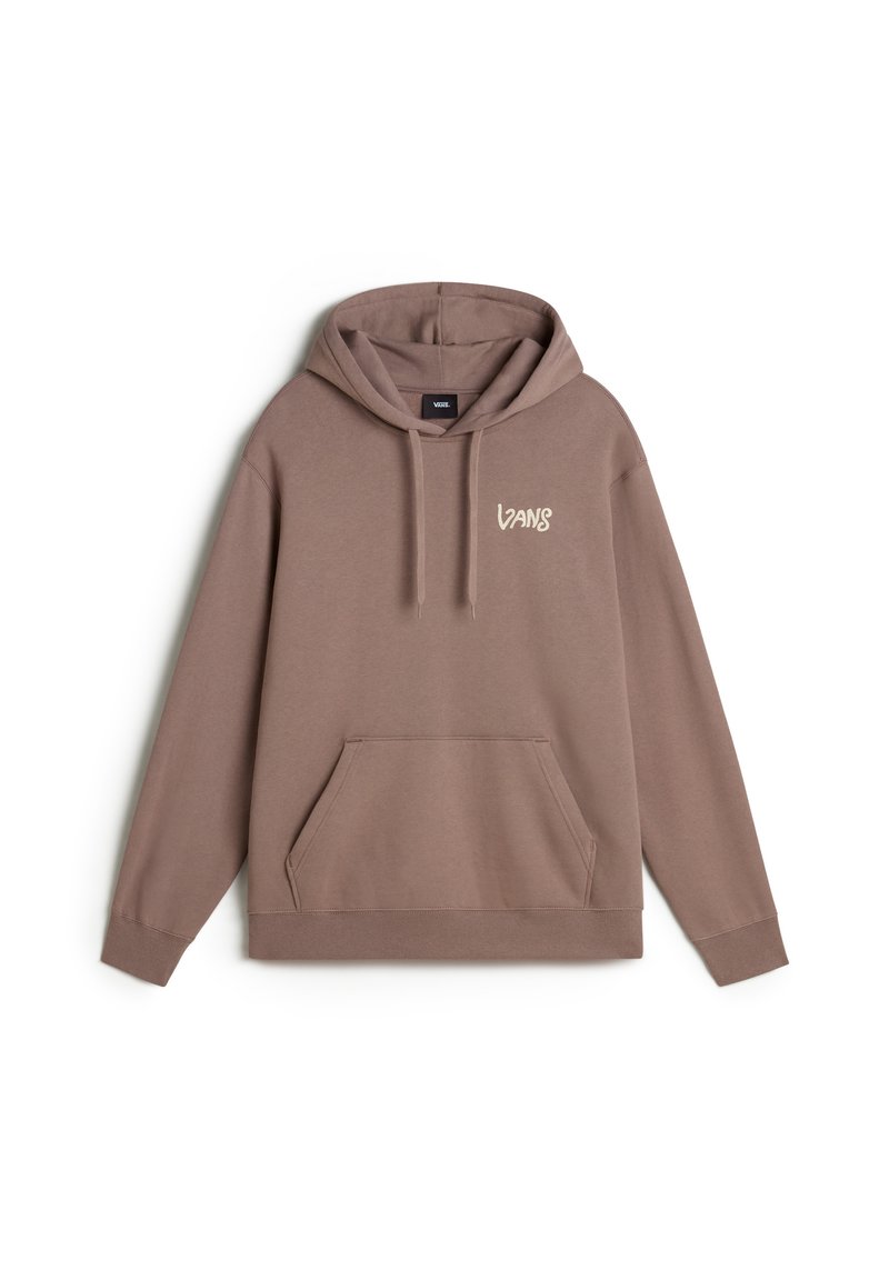 Felpa con cappuccio in misto cotone taupe, dotata di tasca a marsupio frontale e logo Vans in crema sul lato sinistro in alto.