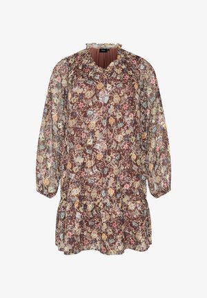 Zizzi, KLEID AUS CHIFFON MIT GEBLÜMTEM PRINT UND RÜSCHENLAGEN - Φόρεμα ημέρας - braun