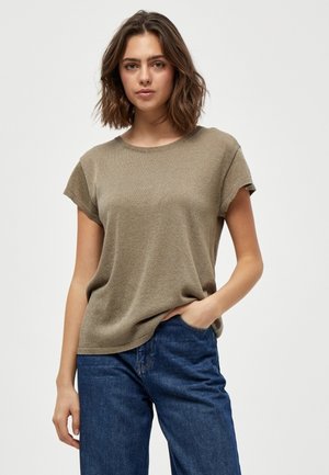 MICARLINA KNIT TEE - Paprasti marškinėliai - wood smoke lurex