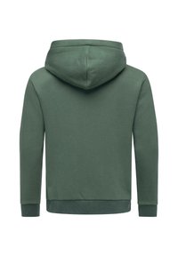 Felpa con cappuccio in un solido colore verde scuro, realizzata in morbido cotone misto. Presenta maniche lunghe, un orlo arrotondato e una tasca a marsupio.