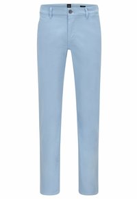 Světle modré chinos kalhoty se slim fit, vyrobené z hladké bavlněné tkaniny. Obsahují knoflíkové zapínání a poutka na opasek.